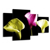 Glas schilderij Bloem | Groen, Roze, Zwart | 120x75cm 4Luik