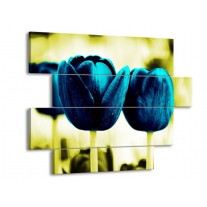 Glas schilderij Tulp | Blauw, Zwart, Groen | 115x85cm 4Luik