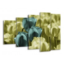 Glas schilderij Tulp | Blauw, Zwart, Groen | 150x100cm 5Luik