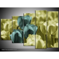 Klok schilderij Tulp | Blauw, Zwart, Groen | 150x100cm 5Luik
