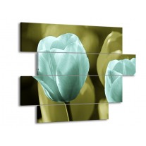 Glas schilderij Tulp | Blauw, Zwart, Groen | 115x85cm 4Luik
