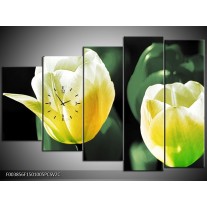 Klok schilderij Tulp | Geel, Groen, Wit | 150x100cm 5Luik