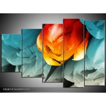 Klok schilderij Tulp | Oranje, Rood, Blauw | 150x100cm 5Luik