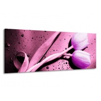 Glas schilderij Tulp | Paars, Wit, Zwart | 145x58cm 1Luik