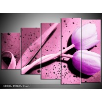 Klok schilderij Tulp | Paars, Wit, Zwart | 150x100cm 5Luik