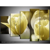 Klok schilderij Tulp | Groen, Grijs | 150x100cm 5Luik