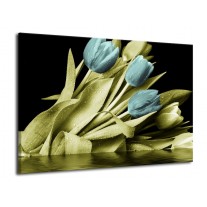 Glas schilderij Tulp | Blauw, Groen, Zwart | 70x50cm 1Luik