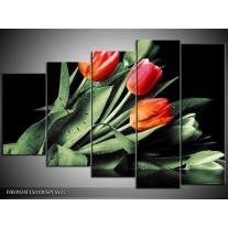 Klok schilderij Tulp | Rood, Oranje, Groen | 150x100cm 5Luik