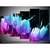 Klok schilderij Tulp | Blauw, Paars, Roze | 150x100cm 5Luik