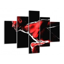 Glas schilderij Abstract | Rood, Zwart, Wit | 100x70cm 5Luik