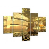 Glas schilderij Abstract | Bruin, Geel, Goud | 100x70cm 5Luik
