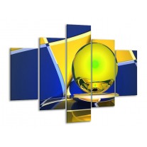 Glas schilderij Abstract | Blauw, Geel, Grijs | 100x70cm 5Luik