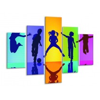 Glas schilderij Springen | Blauw, Geel, Groen | 100x70cm 5Luik