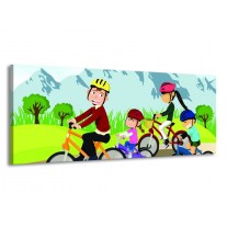 Canvas schilderij Fietsen | Groen, Roze, Oranje | 145x58cm 1Luik