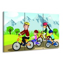 Canvas schilderij Fietsen | Groen, Roze, Oranje | 165x100cm 3Luik