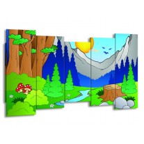Canvas schilderij Natuur | Blauw, Groen, Geel | 150x80cm 5Luik
