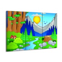 Canvas schilderij Natuur | Blauw, Groen, Geel | 90x60cm 3Luik