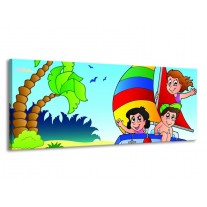 Canvas schilderij Boot | Blauw, Rood, Groen | 145x58cm 1Luik
