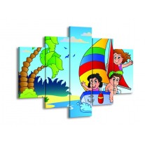Glas schilderij Boot | Blauw, Rood, Groen | 150x105cm 5Luik