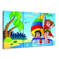 Canvas schilderij Boot | Blauw, Rood, Groen | 165x100cm 3Luik