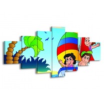 Glas schilderij Boot | Blauw, Rood, Groen | 210x100cm 7Luik