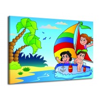 Glas schilderij Boot | Blauw, Rood, Groen | 70x50cm 1Luik