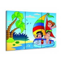 Canvas schilderij Boot | Blauw, Rood, Groen | 90x60cm 3Luik