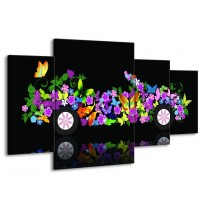 Canvas schilderij Auto | Zwart, Groen, Paars | 160x90cm 4Luik