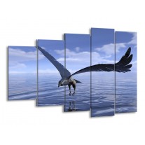 Canvas schilderij Vogel | Blauw, Wit | 150x100cm 5Luik