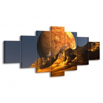 Canvas schilderij Maan | Geel, Bruin, Grijs | 210x100cm 7Luik