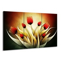 Glas schilderij Tulp | Geel, Wit, Rood | 165x100cm 3Luik