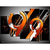 Klok schilderij Abstract | Oranje, Geel, Zwart | 150x100cm 5Luik