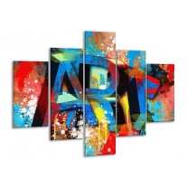 Glas schilderij Abstract | Blauw, Geel, Rood | 100x70cm 5Luik