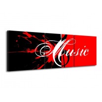 Canvas schilderij Muziek | Rood, Zwart, Wit | 150x50cm 3Luik