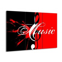 Canvas schilderij Muziek | Rood, Zwart, Wit | 90x60cm 3Luik