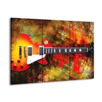 Canvas schilderij Gitaar | Rood, Oranje, Geel | 90x60cm 3Luik
