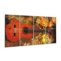 Glas schilderij Gitaar | Rood, Oranje, Geel | 160x80cm 4Luik