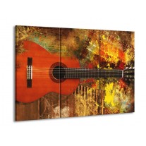 Canvas schilderij Gitaar | Rood, Oranje, Geel | 90x60cm 3Luik