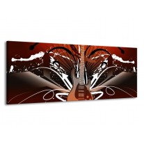 Canvas schilderij Gitaar | Bruin, Wit, Zwart | 145x58cm 1Luik