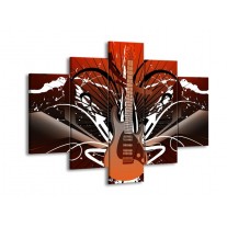 Canvas schilderij Gitaar | Bruin, Wit, Zwart | 150x105cm 5Luik
