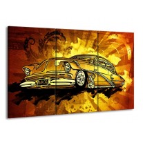 Canvas schilderij Oldtimer | Geel, Zwart, Goud | 165x100cm 3Luik