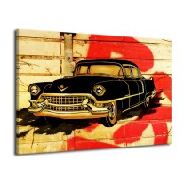 Canvas schilderij Oldtimer | Zwart, Rood, Geel | 70x50cm 1Luik