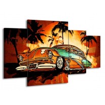 Canvas schilderij Oldtimer | Geel, Oranje, Bruin | 160x90cm 4Luik