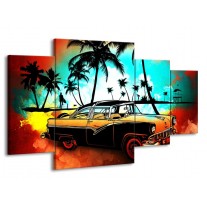 Canvas schilderij Oldtimer | Blauw, Geel, Rood | 160x90cm 4Luik
