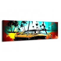 Canvas schilderij Oldtimer | Blauw, Geel, Rood | 170x50cm 3Luik