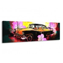 Canvas schilderij Oldtimer | Paars, Geel, Rood | 170x50cm 3Luik