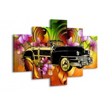 Canvas schilderij Oldtimer | Paars, Geel, Rood | 150x105cm 5Luik