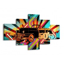 Canvas schilderij Oldtimer | Paars, Geel, Rood | 125x70cm 5Luik