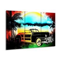 Canvas schilderij Oldtimer | Blauw, Geel, Zwart | 90x60cm 3Luik