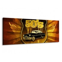 Canvas schilderij Oldtimer | Goud, Zwart, Bruin | 145x58cm 1Luik